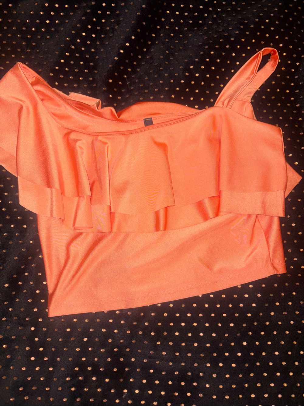 Women's One-Shoulder Ruffle Crop Top - Coral